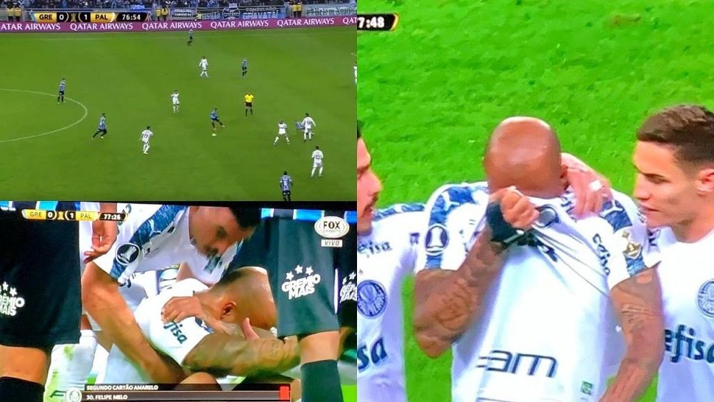 Felipe Melo, abatido, rompió a llorar tras dejar a su equipo con diez. Captura/FOXSports