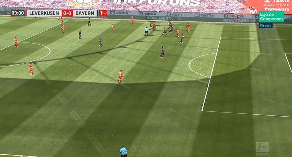 Leverkusen surprend le Bayern après 9 minutes de jeu. Capture/MovistarLigadeCampeones
