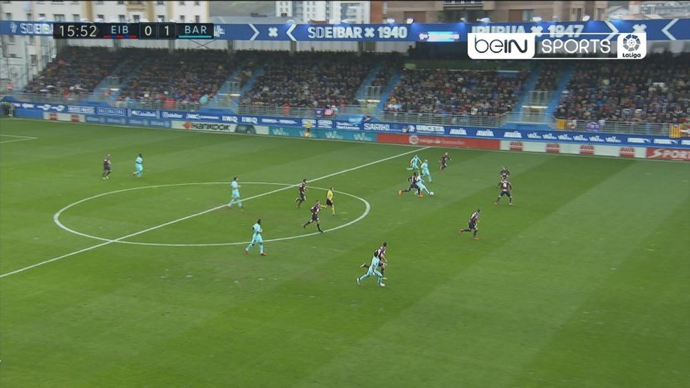 Suarez was put in by a perfect Messi pass. Screenshot/beINSports