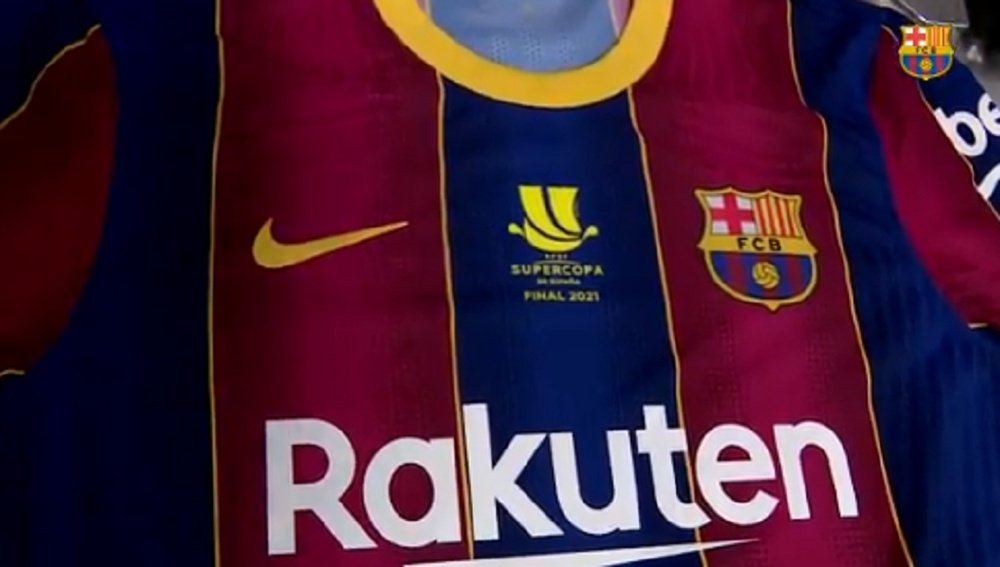 The top Barca will wear for the Super Cup final. Screenshot/FCBarcelona