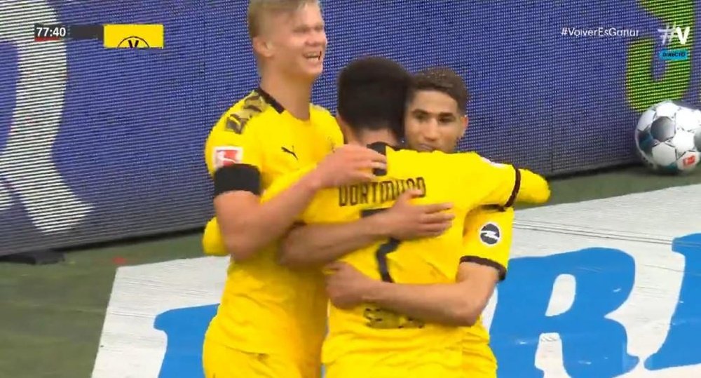 Connexion Sancho-Achraf pour le deuxième but de Dortmund. Capture/Vamos