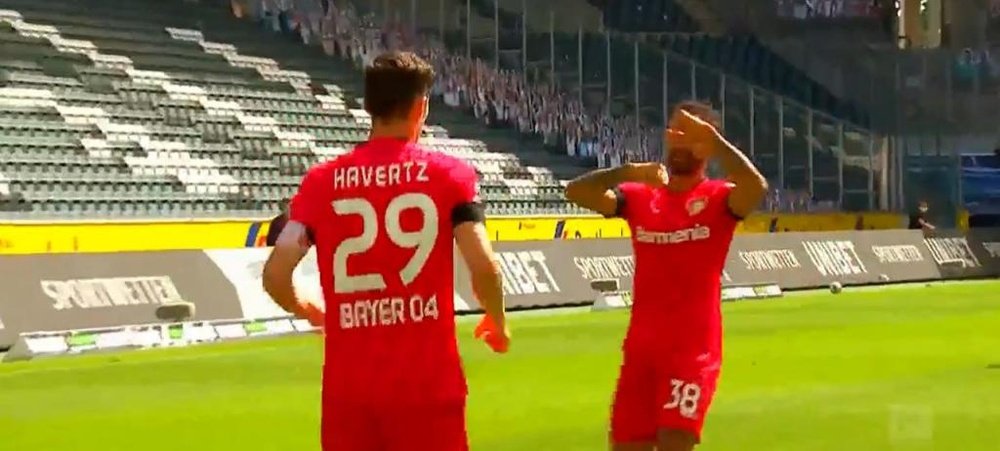Kai Havertz put Leverkusen ahead at Gladbach. Captura/MovistarLigadeCampeones
