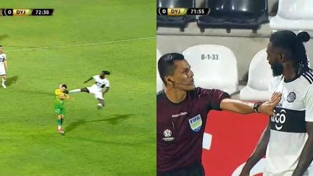 Se le fue de las manos: Adebayor vio la roja por esta escalofriante entrada. Captura/FOXSports