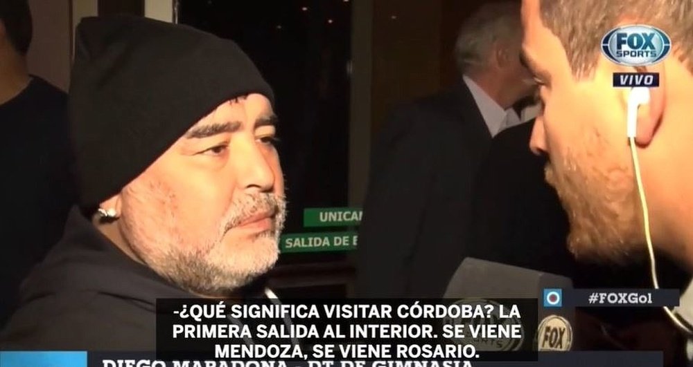 Maradona llegó a Córdoba con las expectativas por las nubes. Captura/FOXSports