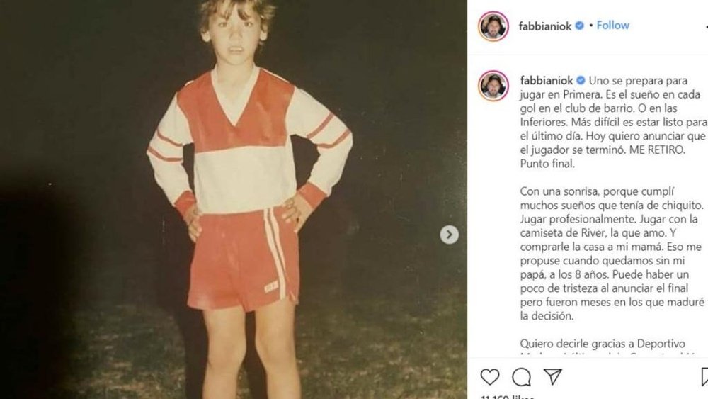 El 'Ogro' Fabbiani se retira del mundo del fútbol. Instagram/fabbianiok