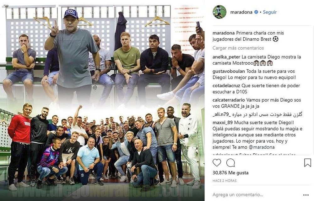 El ex futbolista ya hizo su primera charla como presidente. Instagram/Maradona