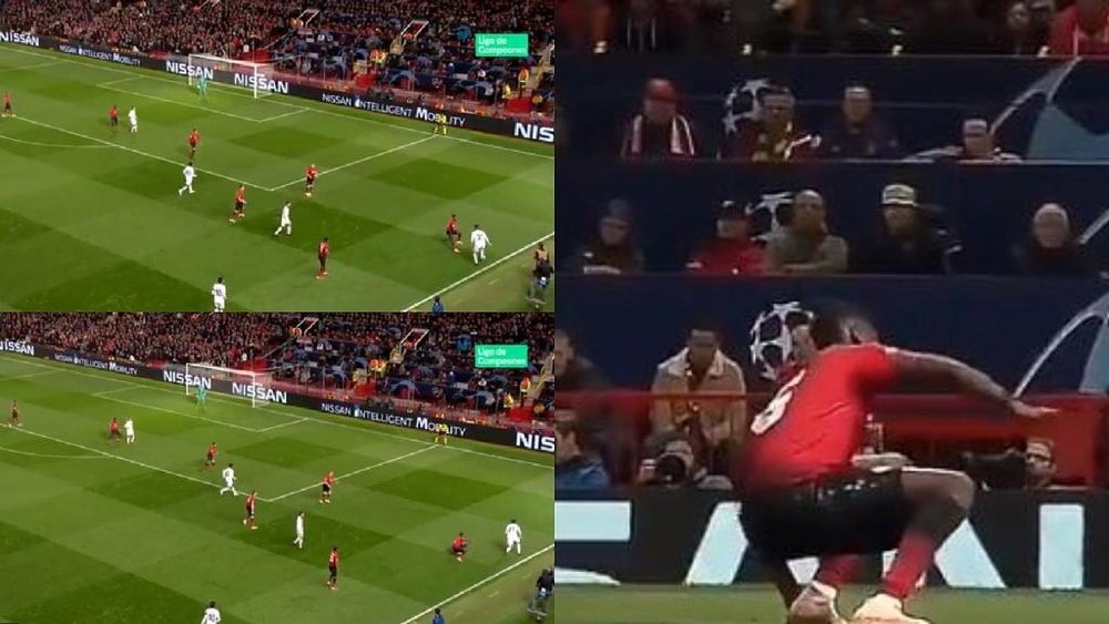 Piccini left Pogba for dead in front of a packed Old Trafford. Screenshot/Movistar