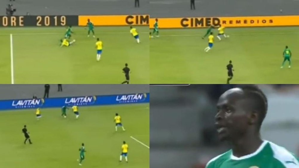 Mane only needed a few metres to break Arthur, Alves and Casemiro. Captura/DAZN