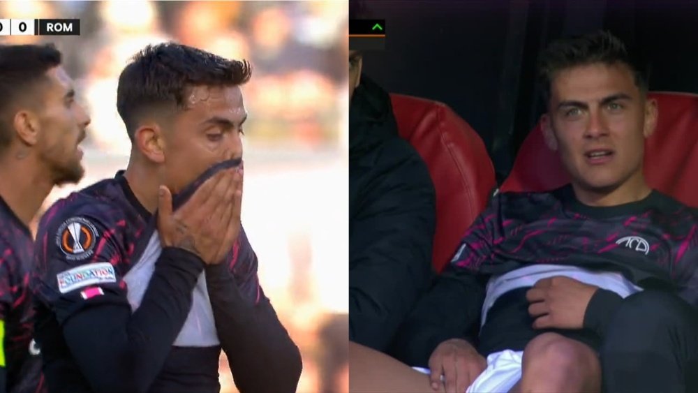 Dybala solo aguantó 26 minutos en el Feyenoord-Roma. Captura/MovistarLigadeCampeones2