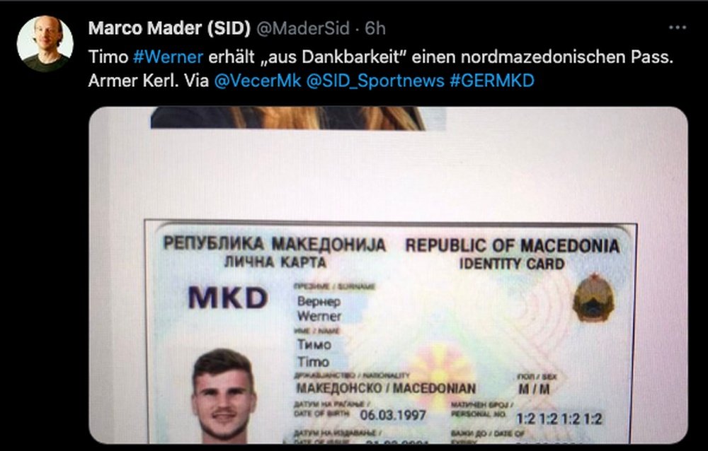 Werner, ciudadano de Macedonia del Norte. Captura/Twitter/MaderSid