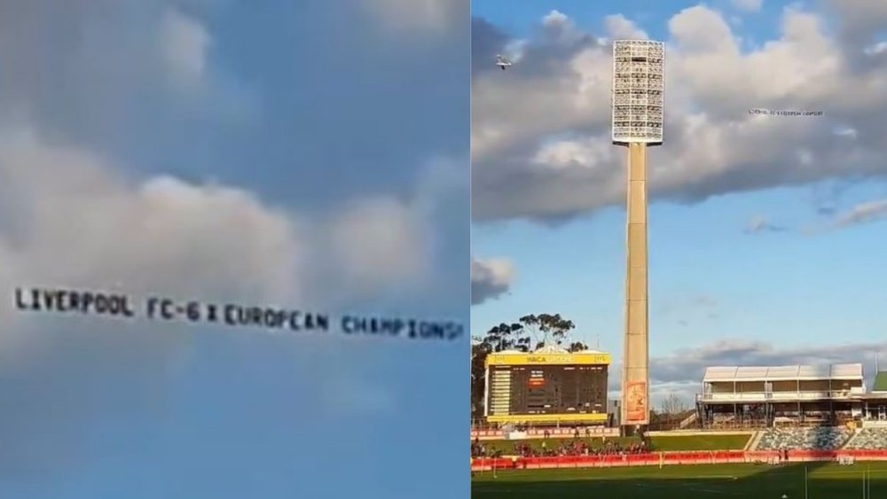 El recado en el cielo al 'United' en Perth que hizo feliz al Liverpool. Captura/disa1528