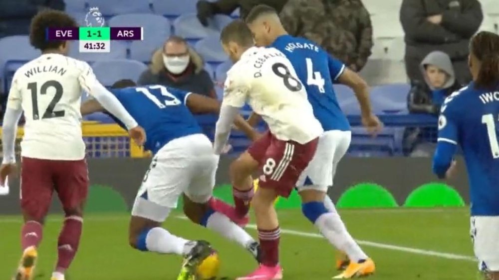 Ceballos could have been sent off for a foul on Mina. Screenshot/DAZN