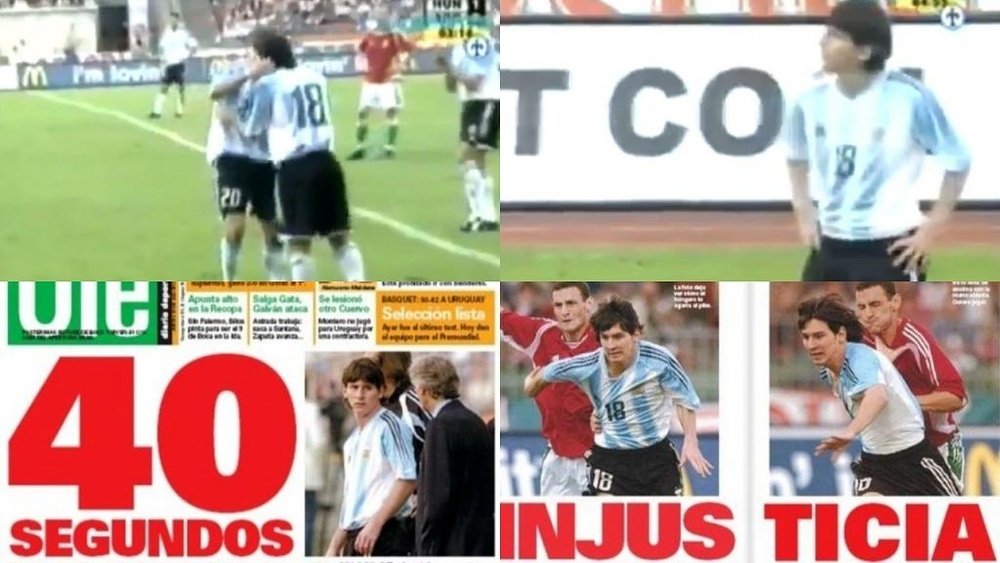 Otro aniversario del debut para olvidar que tuvo Messi con Argentina. Twitter/JuanBindi/Olé