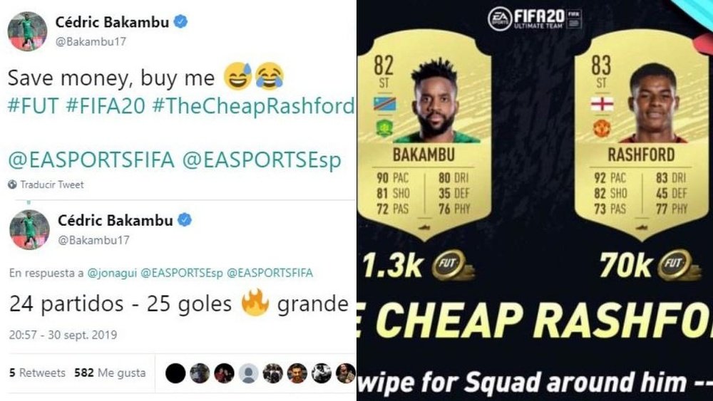 Bueno, bonito y barato: Bakambu se comparó con Rashford en FIFA 20. Twitter/Bakambu17