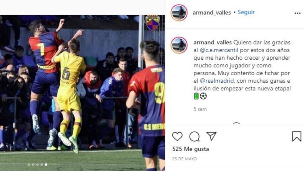 El Madrid refuerza su cantera con Armand Vallés. Instagram/Armand_valles