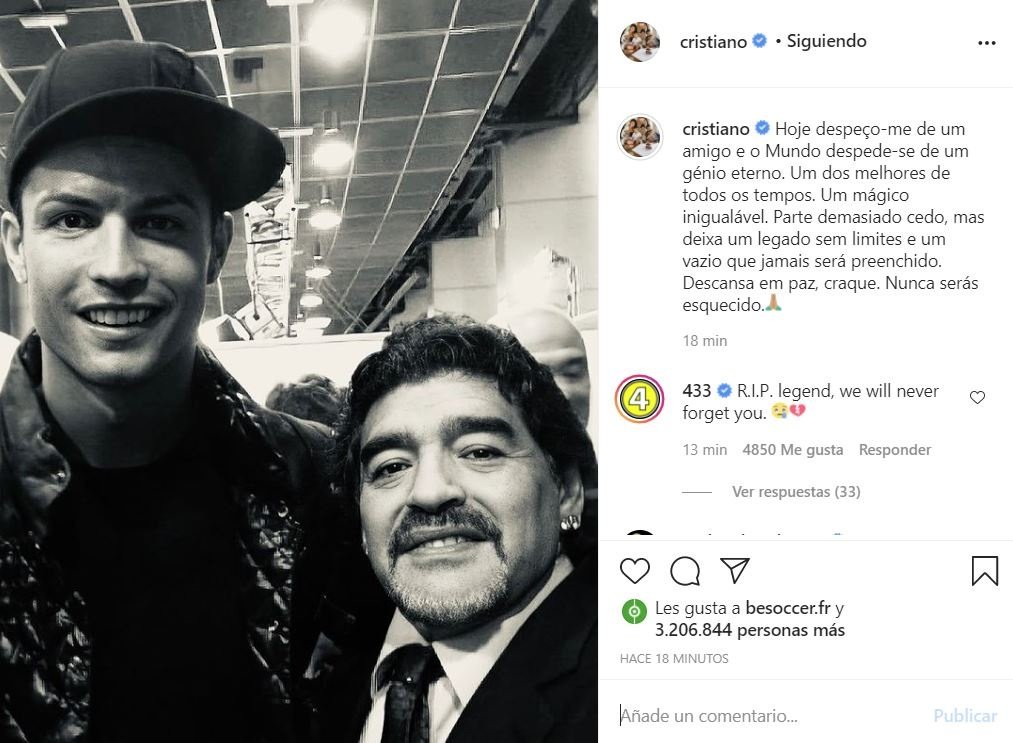 Maradona falleció a los 60 años. Instagram/cristiano
