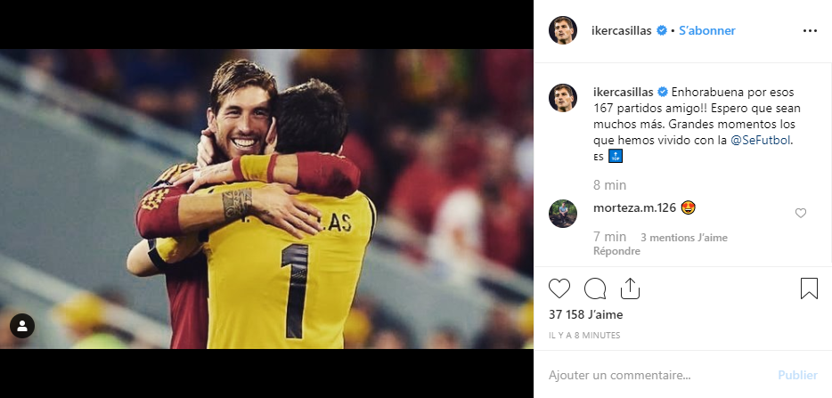 La felicitación de Casillas a Ramos: 