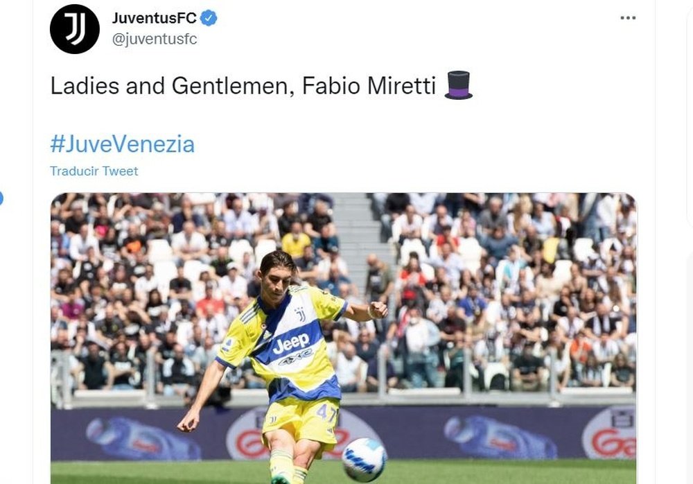 Miretti jugó como titular con el primer equipo de la Juve. Captura/Twitter/JuventusFC