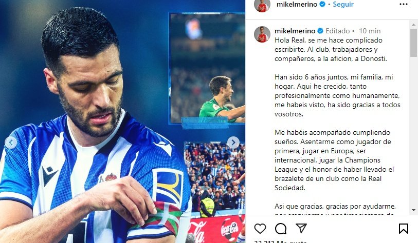 Mikel Merino dijo adiós a 6 años maravillosos. Instagram/mikelmerino