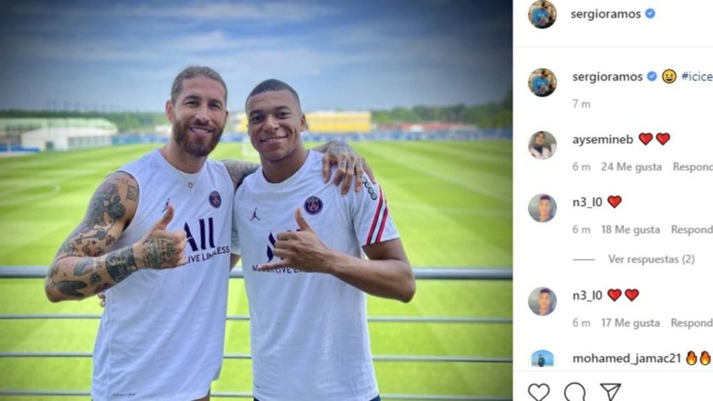 Ramos and Mbappe, together at PSG. Captura/Instagram/SergioRamos