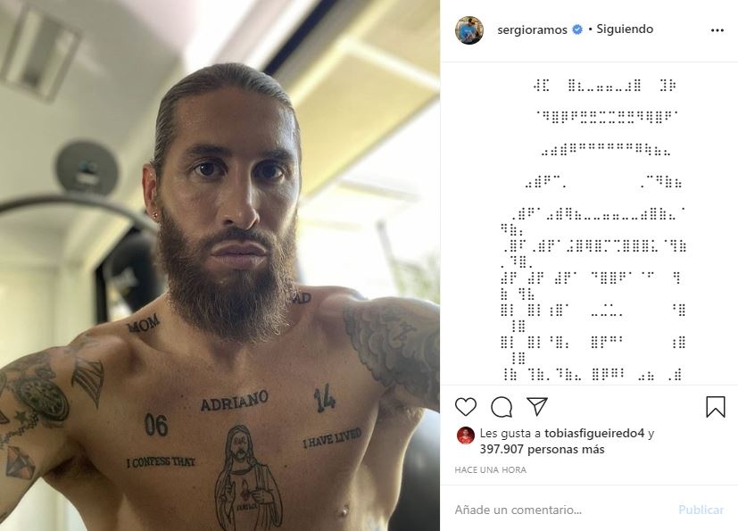 Ramos shows off new tattoo in gym