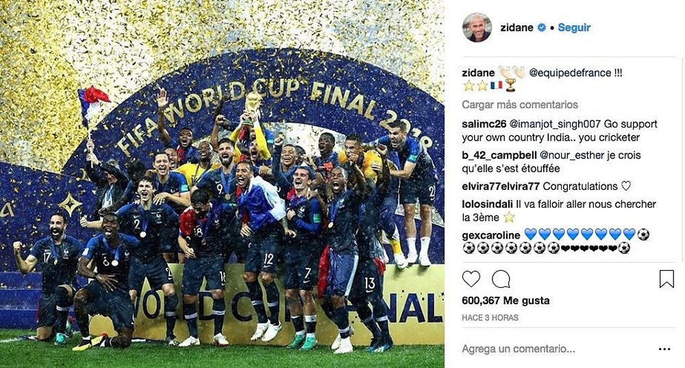 El ex entrenador del Madrid mandó un escueto mensaje a los 'blues'. Instagram/Zidane