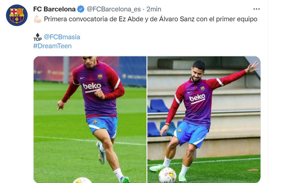 Es la primera vez que entran en una lista del primer equipo. Captura/Twitter/FCBarcelona