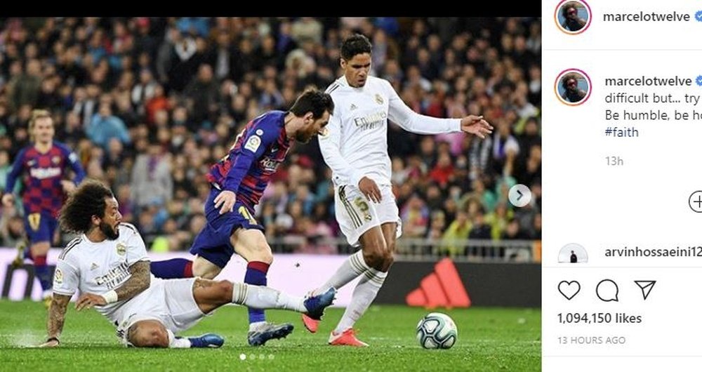 Marcelo fez um corte preciso em Messi no último suspiro. Instagram/marcelotwelve