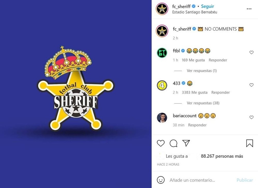 El Sheriff le 'birló' la corona al Real Madrid. Instagram/fc_sheriff
