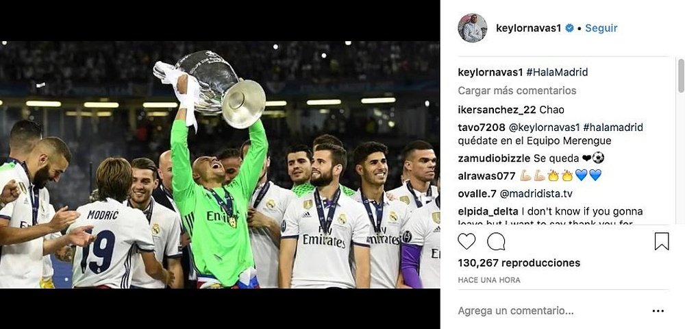 Le gardien pourrait abandonner le Real Madrid. Instagram/KeylorNavas
