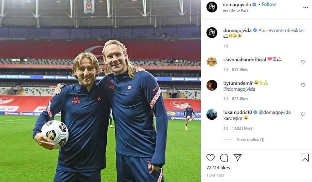 Vida's positive result was known at half-time of Turkey v Croatia. Instagram/domagojvida