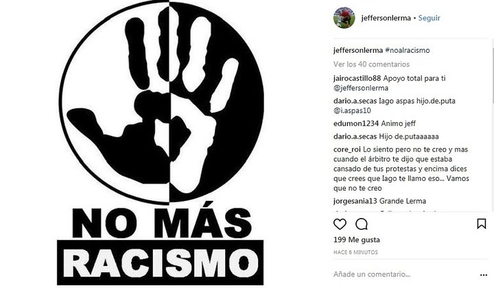 Lerma condamne le racisme avec une publication sur les réseaux sociaux