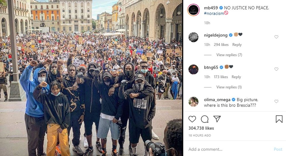 Balotelli se une a um protesto por George Floyd. Instagram/mb459