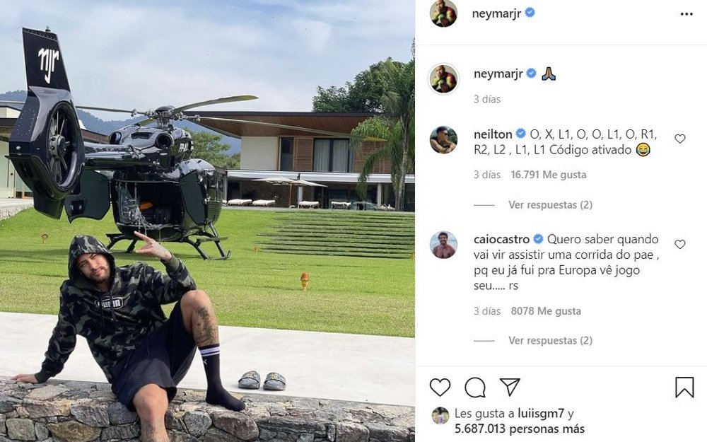 Neymar presumió en redes de helicóptero. Instagram/neymarjr