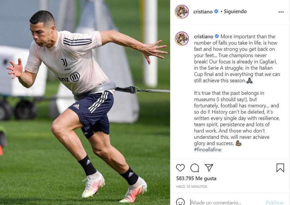 Cristiano publicou mensagem após críticas pela eliminação na Champions League. Instagram/cristiano