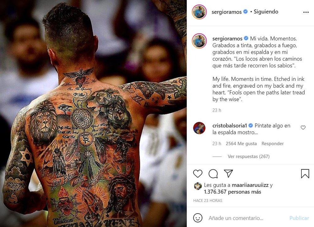 Ramos tiene toda la espalda tatuada. Instagram/sergioramos