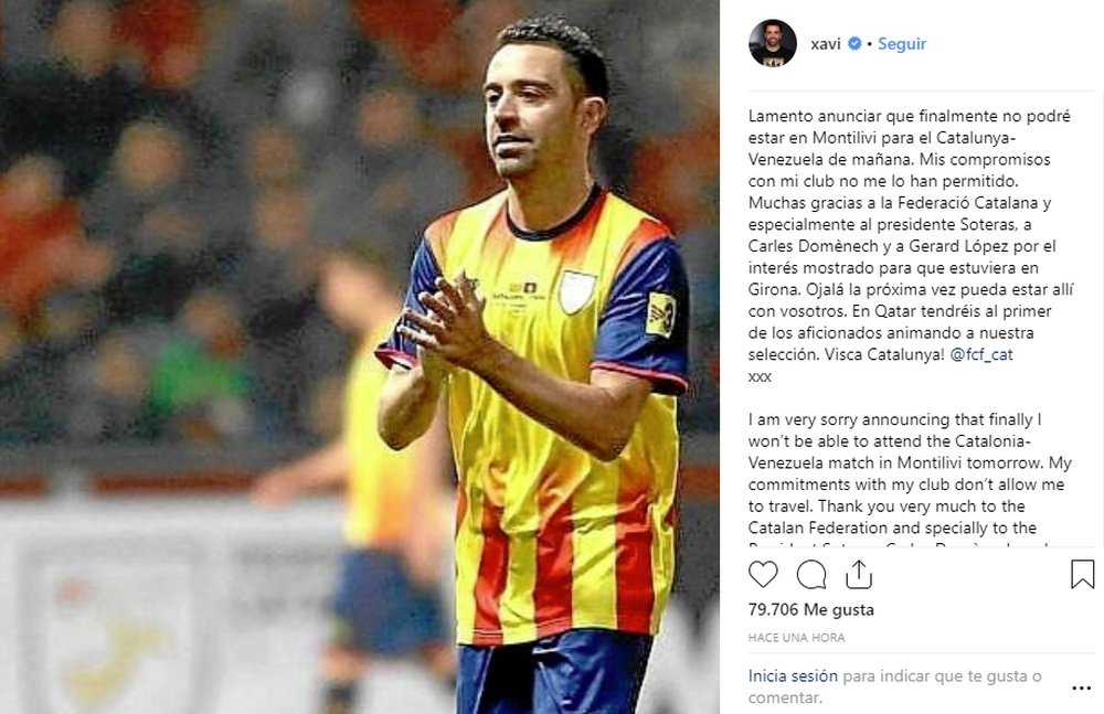Les excuses de Xavi pour son absence pour le match. Instagram/Xavi
