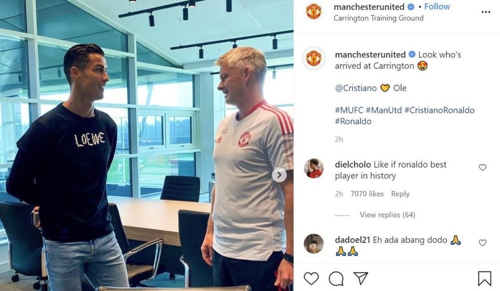 Cristiano se apresenta ao Manchester United. Captura/Instagram/manchesterunited