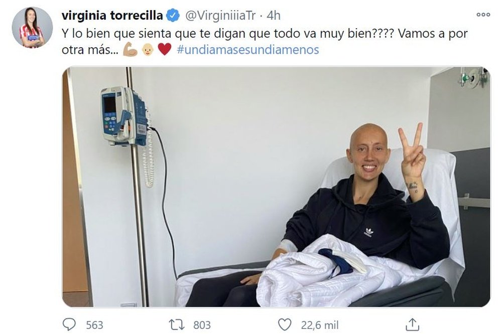 Virginia sigue luchando contra el cáncer. Twitter/virginiatorrecilla