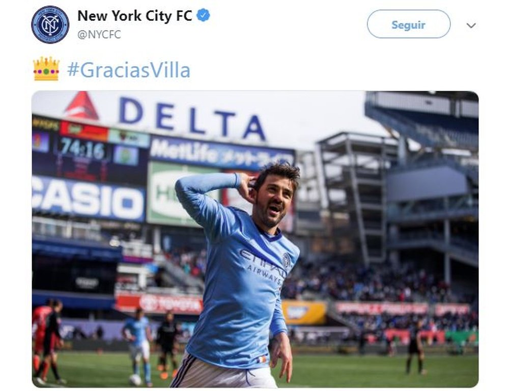 Villa se convirtió en histórico en el conjunto estadounidense. Twitter/NYCFC