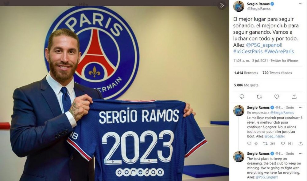 A primeira mensagem de Ramos. Twitter/SergioRamos