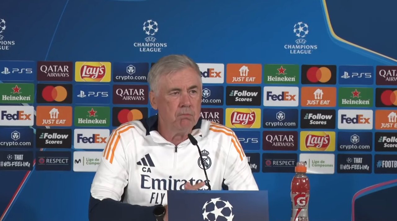 Ancelotti, en la previa del Madrid-Stuttgart. Captura/RealMadridTV