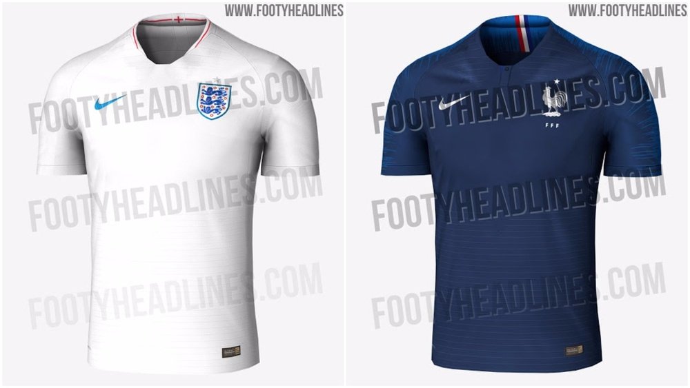 Voici les maillots de la France et de l'Angleterre pour le Mondial. FootyHeadlines