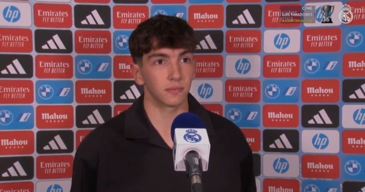 Mario Martín, eufórico por sus minutos. Captura/Real Madrid TV