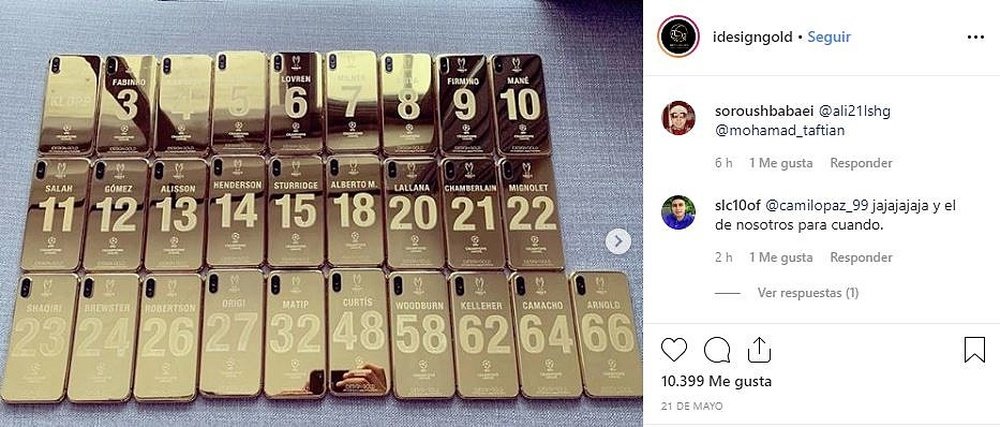 Le cadeau 24 carats pour les joueurs de Liverpool. Instagram/idesigngold