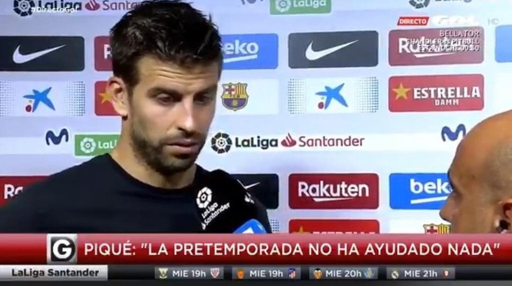 Piqué em entrevista após o jogo contra o Villarreal. Captura/GolTV
