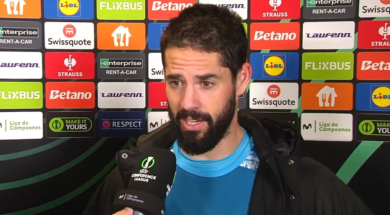 Isco, feliz por el pase del Betis en Conference. Captura/Movistar+