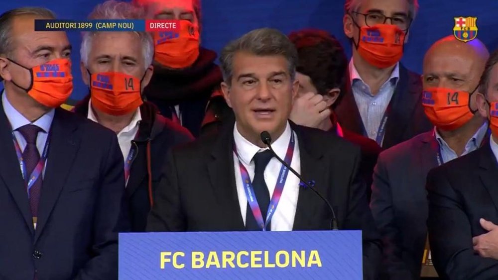 Laporta y su primer discurso como nuevo presidente. Captura/FCBarcelona