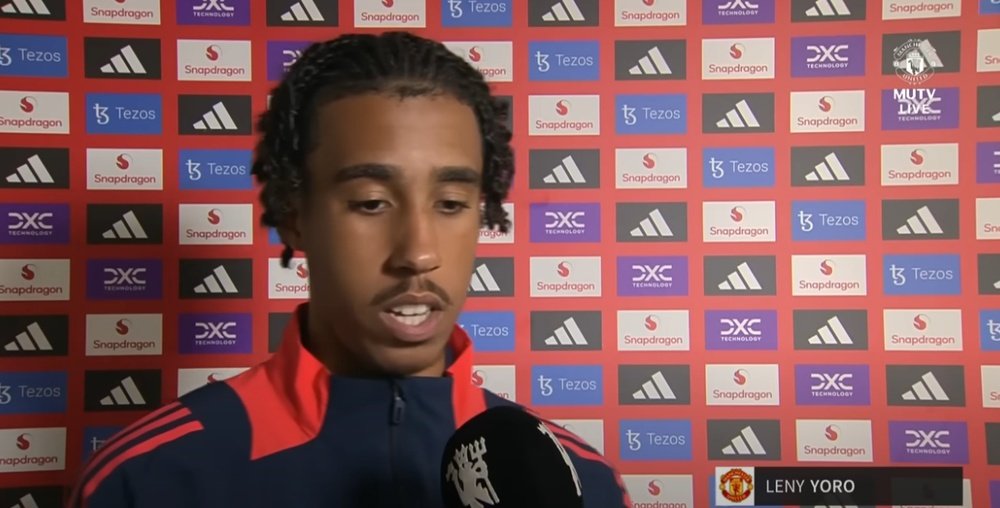Leny Yoro gave his first interview as a new Manchester United player. Screenshot/ManUtd