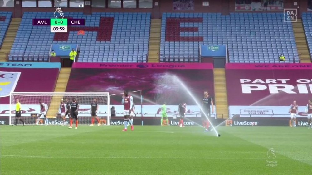 The sprinklers stole the show. Screenshot/DAZN